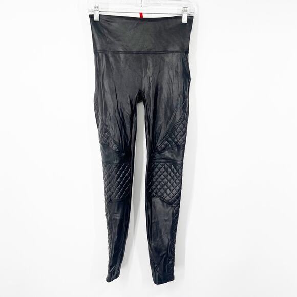 Spanx Quilted Faux Leather Leggings in Very Black - Picture 2 of 10
